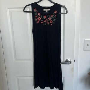 LOFT Floral Black Sleeveless Midi Dress